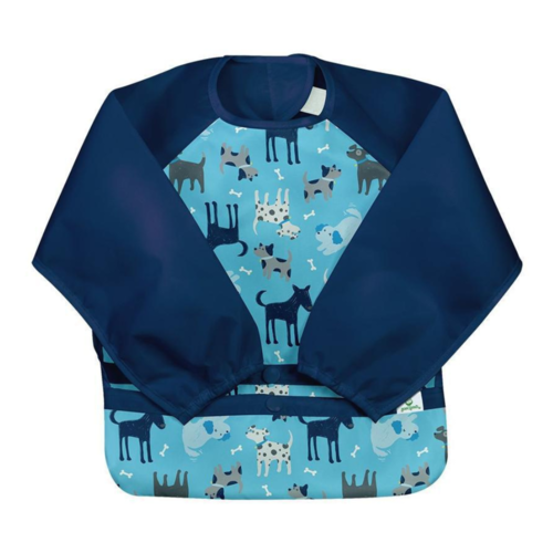 Green Sprouts Snap & Go Easy Wear Long Sleeve Bib Aqua Dogs