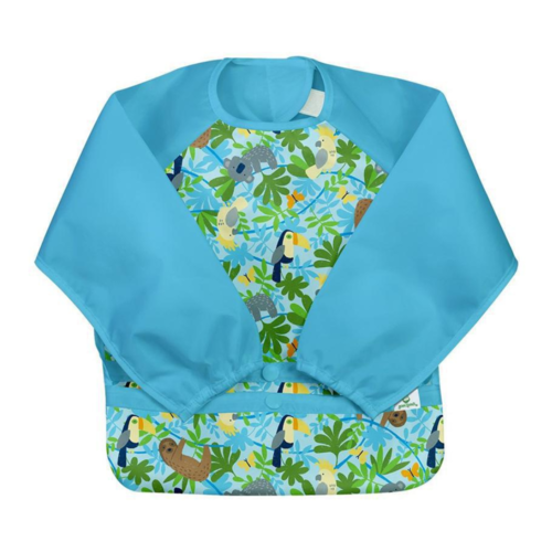 Green Sprouts Snap & Go Easy Wear Long Sleeve Bib Aqua Sloth Jungle