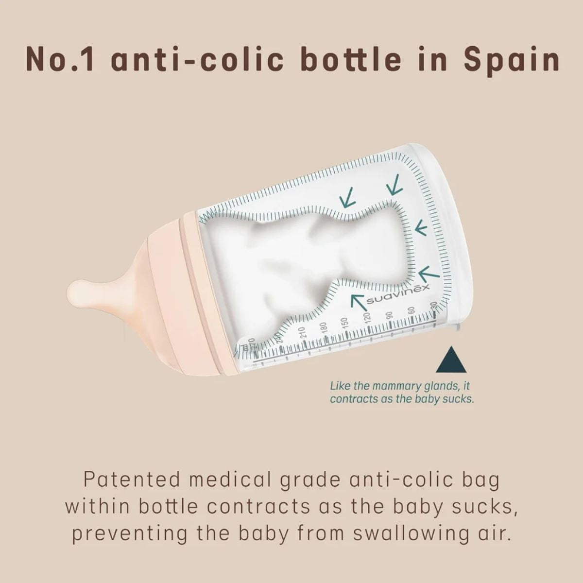 Suavinex Zero.Zero Anti-Colic Baby Bottle 6 oz Adaptable Flow 0M+ - Medium Tone