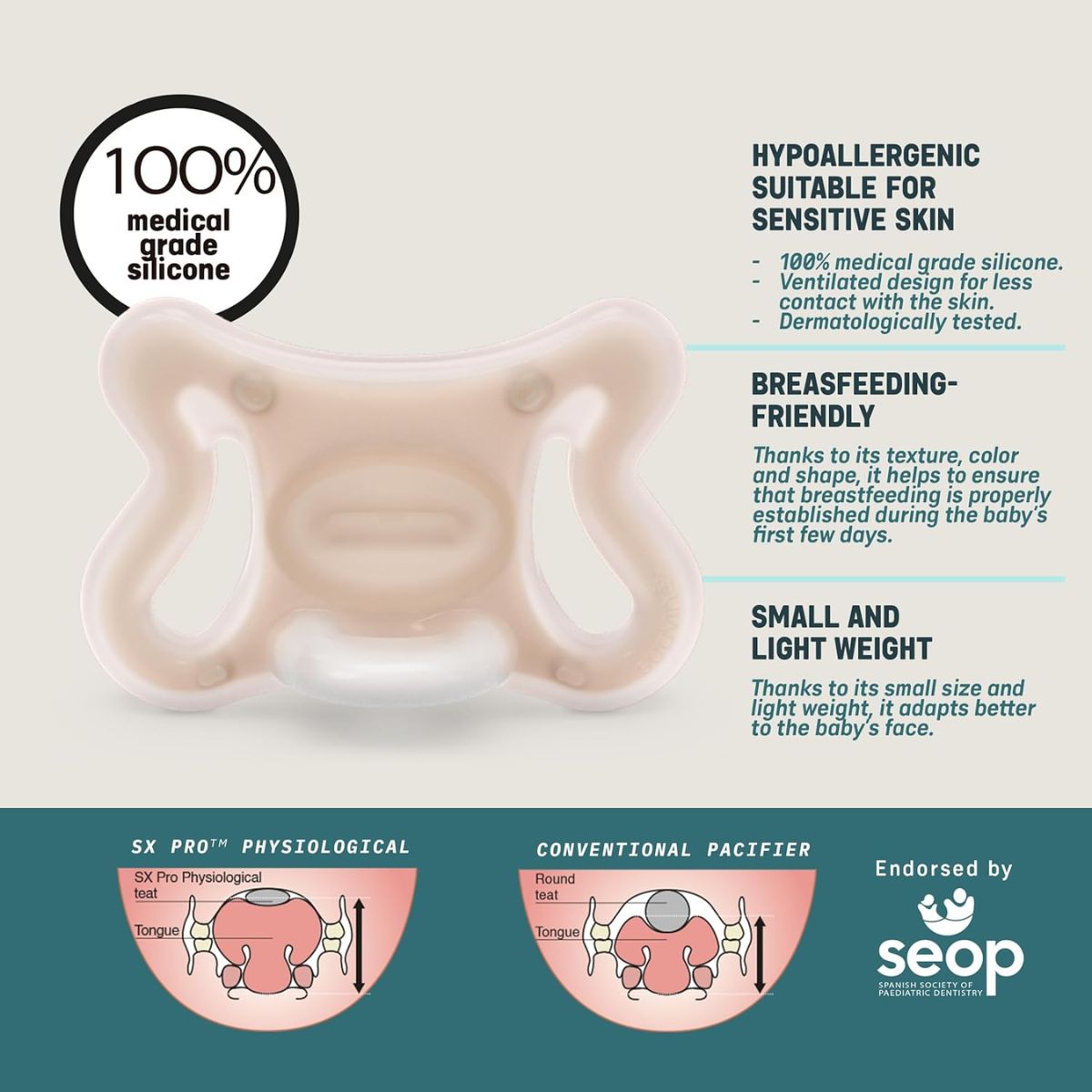 Suavinex Zero.Zero Silicone Pacifier SX Pro 0-6M - Light Tone