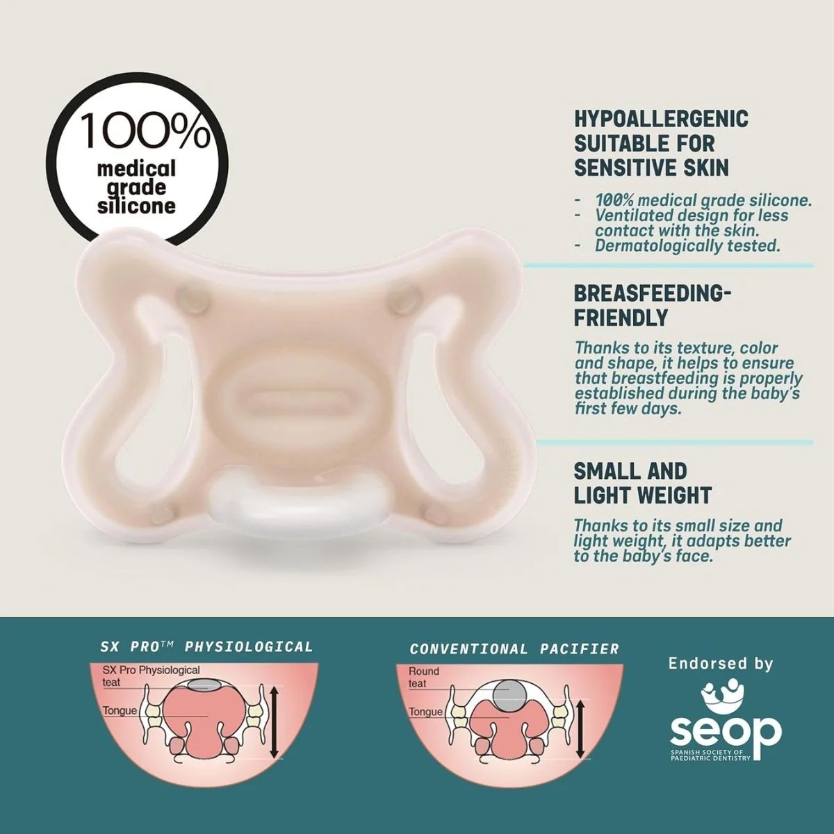 Suavinex Zero.Zero Silicone Pacifier SX Pro 0-6M - Fair Tone on Luna Baby Store Miami