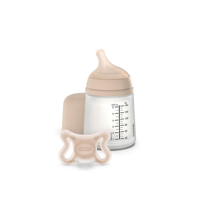 Suavinex Zero Zero Newborn Starter Set Anti Colic Baby Bottle + Pacifier, Adaptable Flow - Light Tone