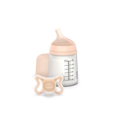 Suavinex Zero Zero Newborn Starter Set Anti Colic Baby Bottle + Pacifier, Adaptable Flow - Fair Tone