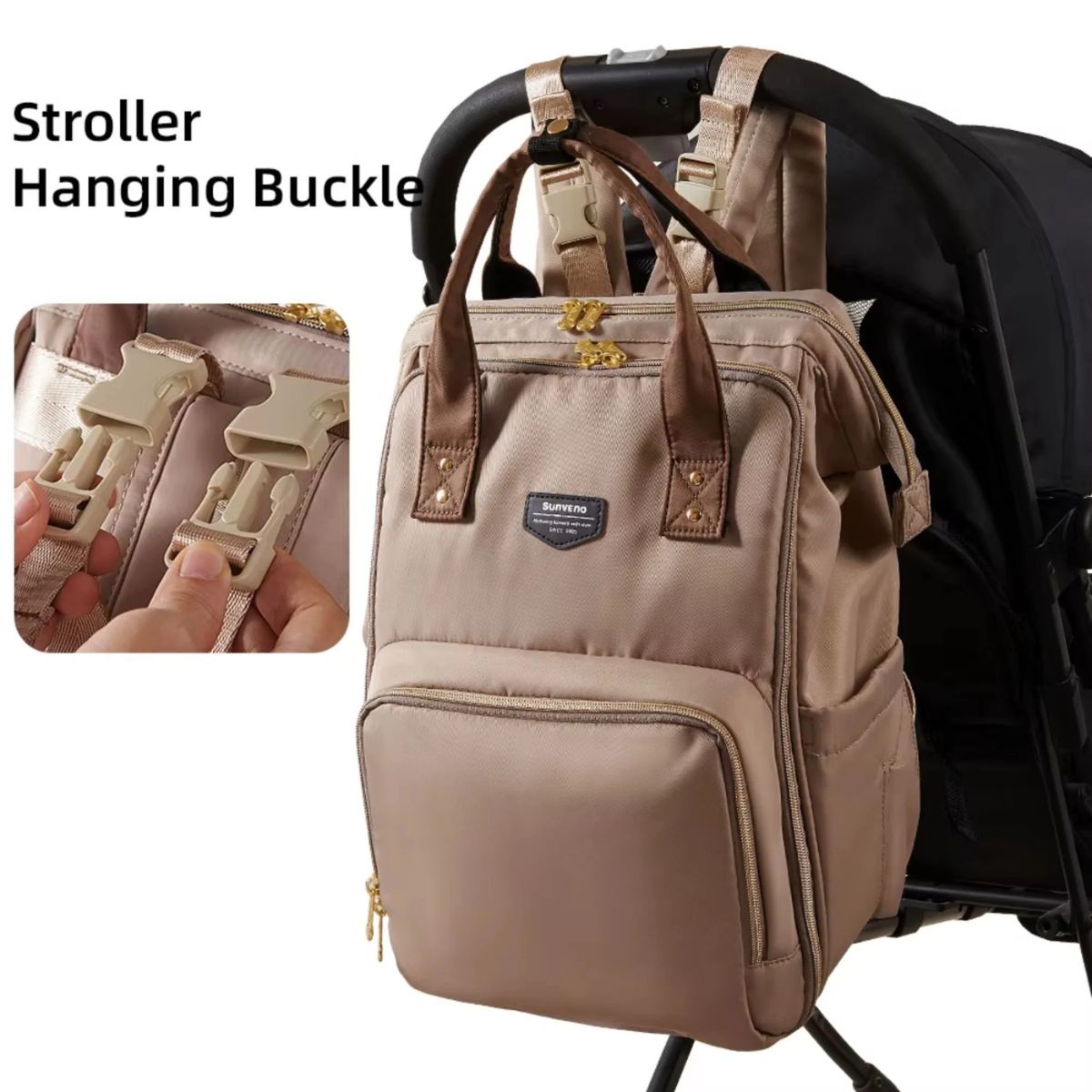 Sunveno Open Wide Diaper Backpack - Brown on Luna Baby Store Miami