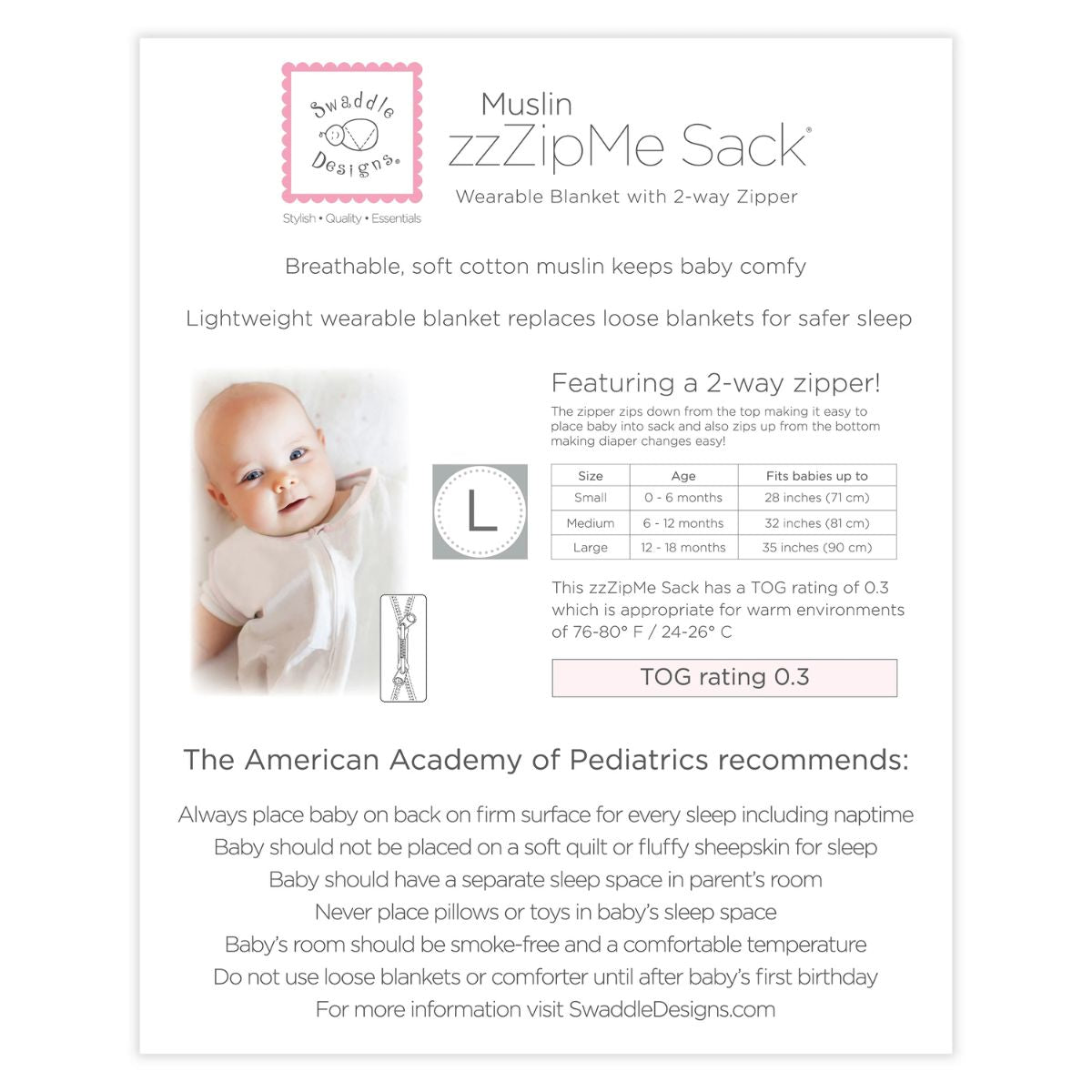 Swaddle Designs Muslin Baby Sleep Sack zzZipMe Little Lambs Sterling - 0-6M on Luna Baby Store Miami