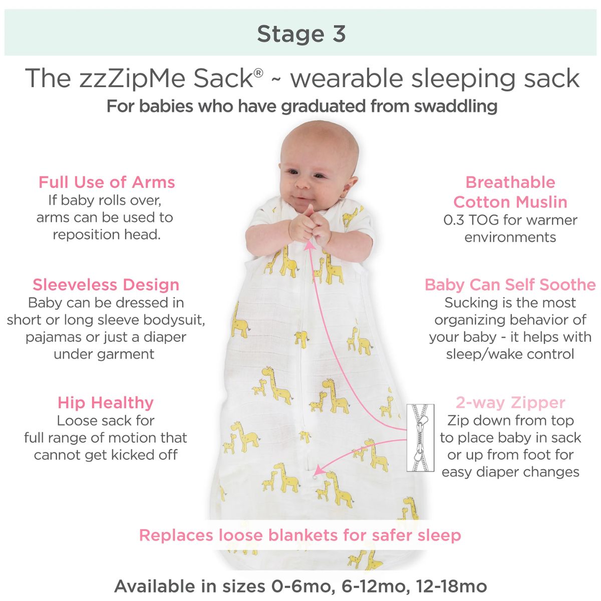 Swaddle Designs Muslin Baby Sleep Sack zzZipMe Little Lambs Sterling - 0-6M