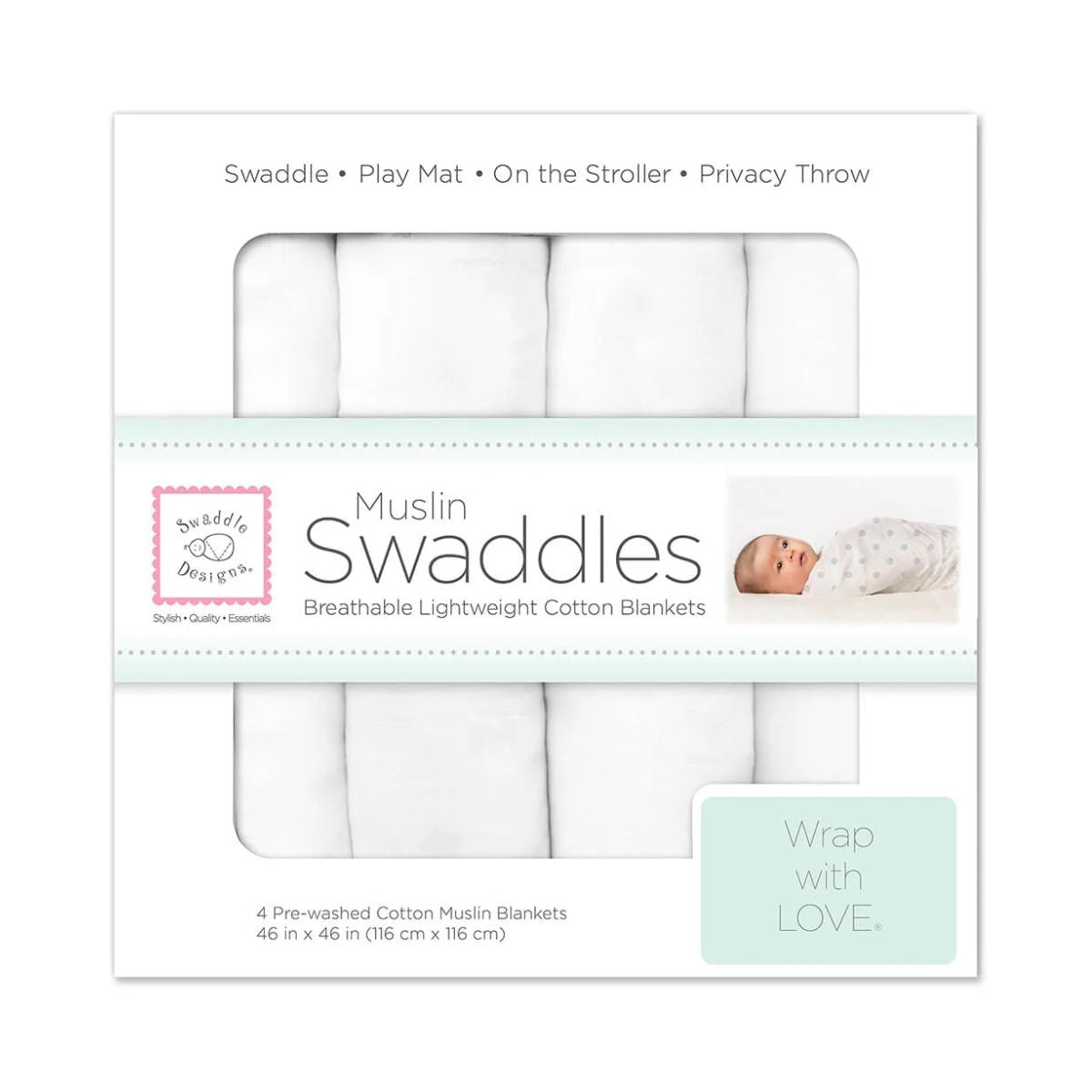 Swaddle Designs Muslin Swaddle Blanket - 4 pack on Luna Baby Store Miami