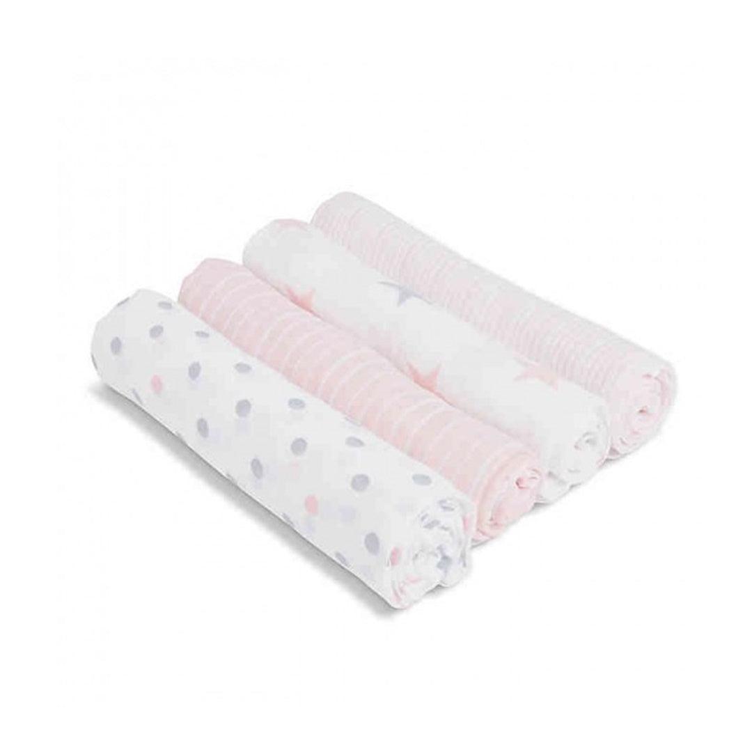 Cueiros Swaddles Kit 4 Peças Aden + Anais Stars Pink - Aden Babytunes