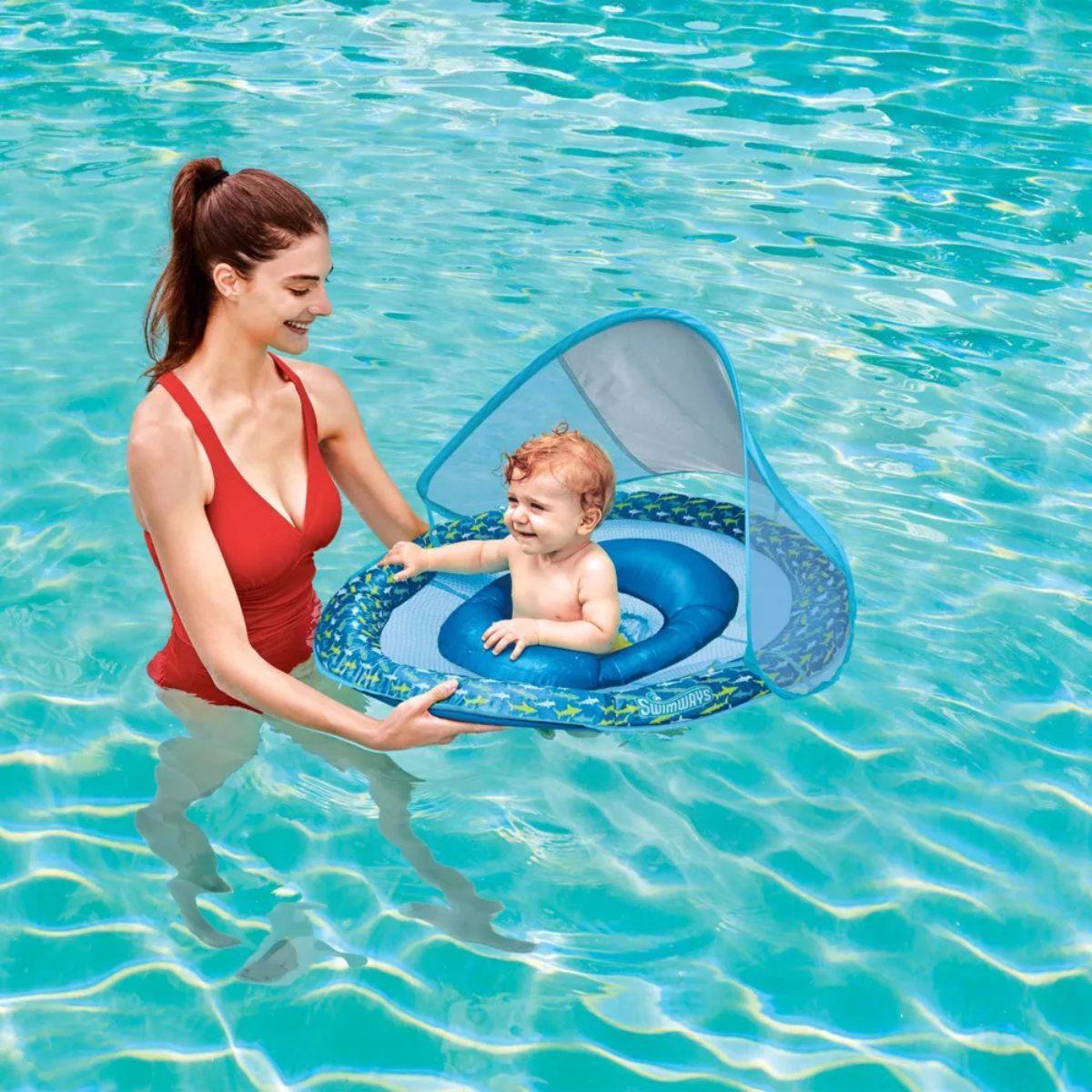 Swimways Baby Canopy Spring Float Pool Lounger - Blue on Luna Baby Store Miami