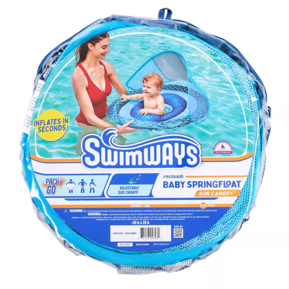 Swimways Baby Canopy Spring Float Pool Lounger - Blue