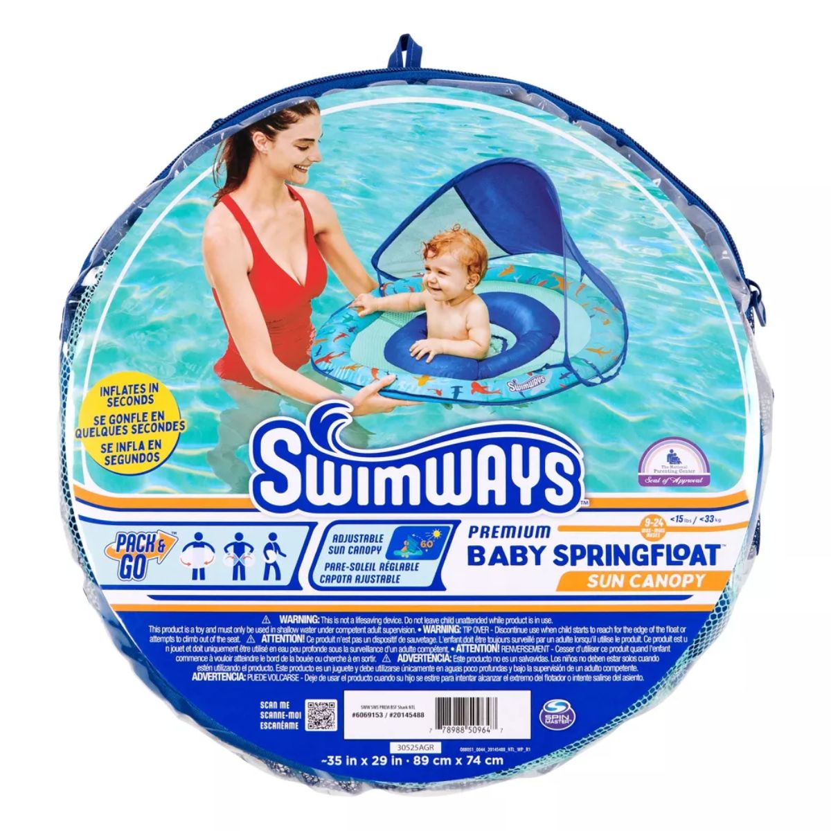 Swimways Baby Canopy Spring Float Pool Lounger - Blue on Luna Baby Store Miami
