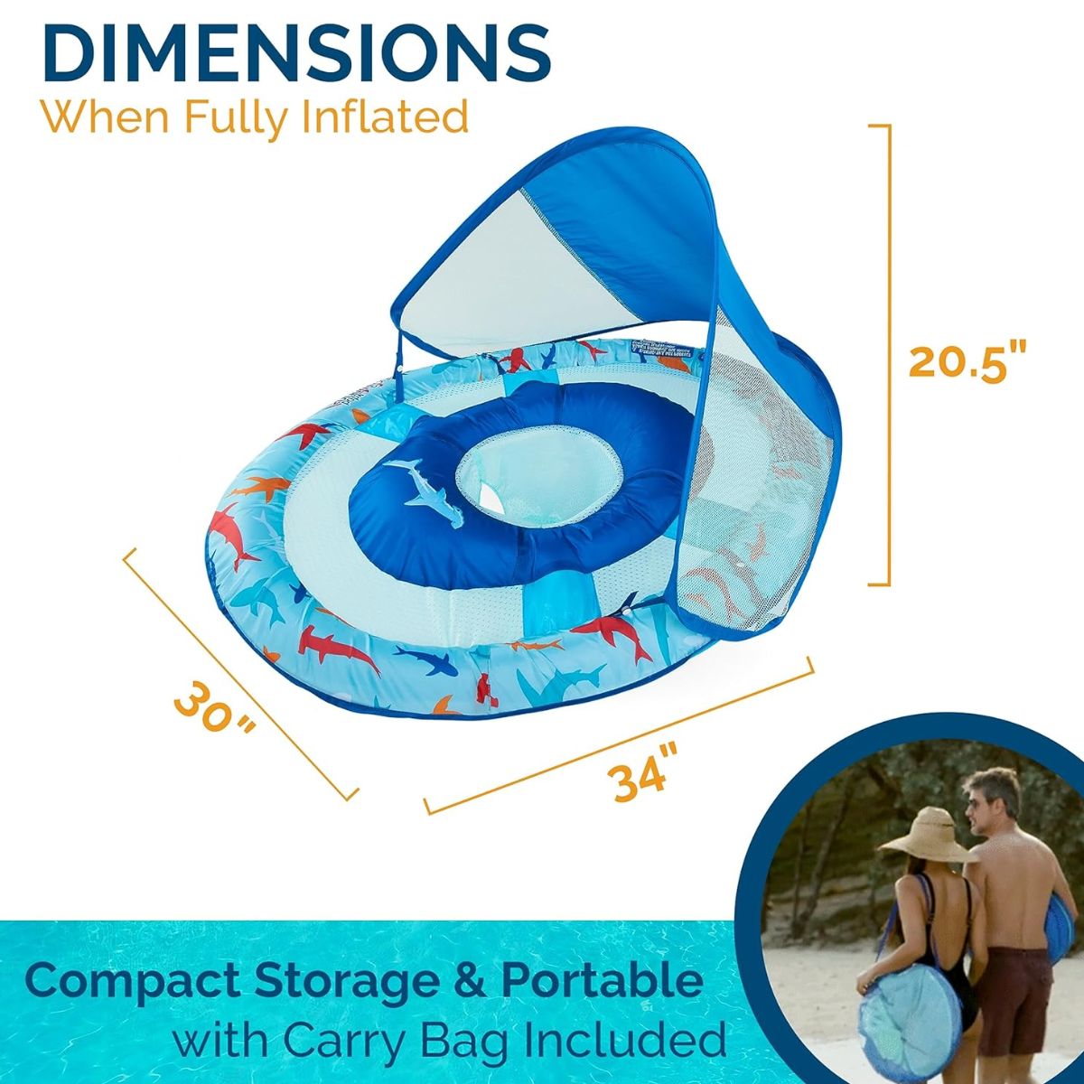 Swimways Baby Spring Float Sun Canopy 9-24M - Shark on Luna Baby Store Miami