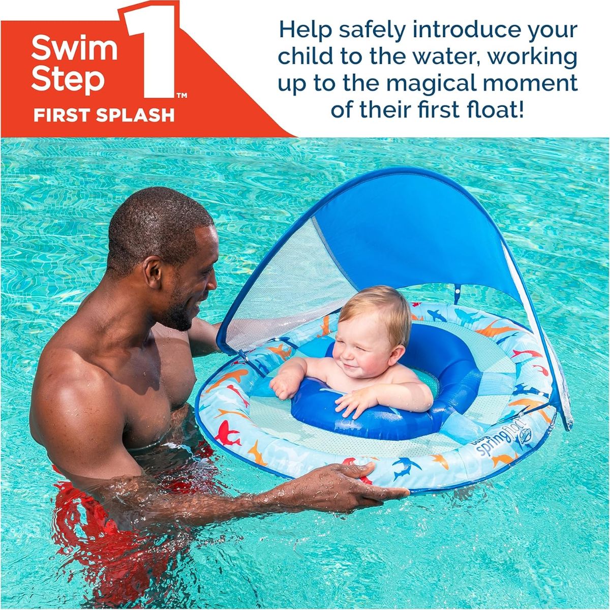Swimways Baby Spring Float Sun Canopy 9-24M - Shark - Safe Water Introduction