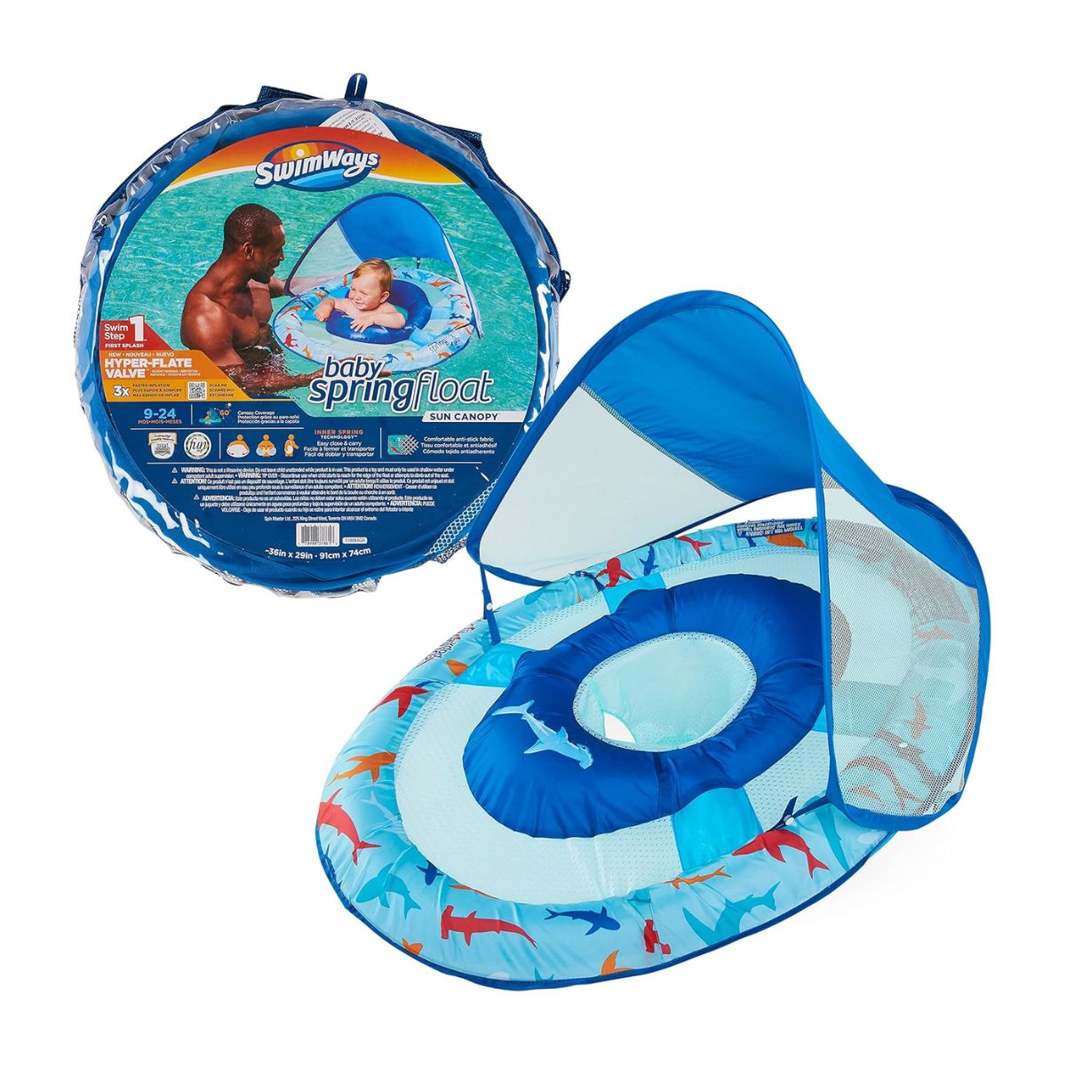 Swimways Baby Spring Float Sun Canopy 9-24M - Shark - Adjustable Sun Canopy