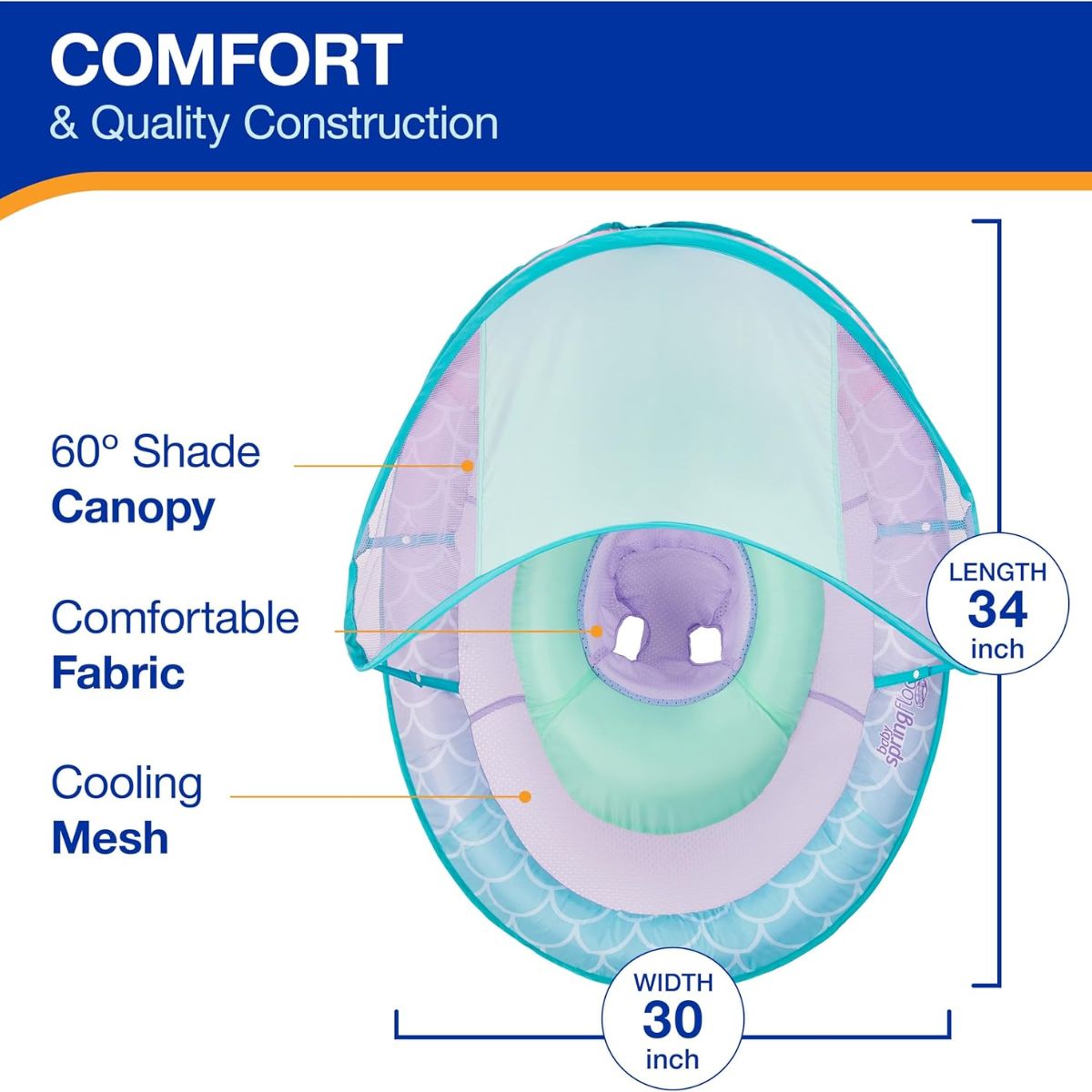 Swimways Sun Canopy Inflatable Baby Spring Float  9-24M - Mermaid