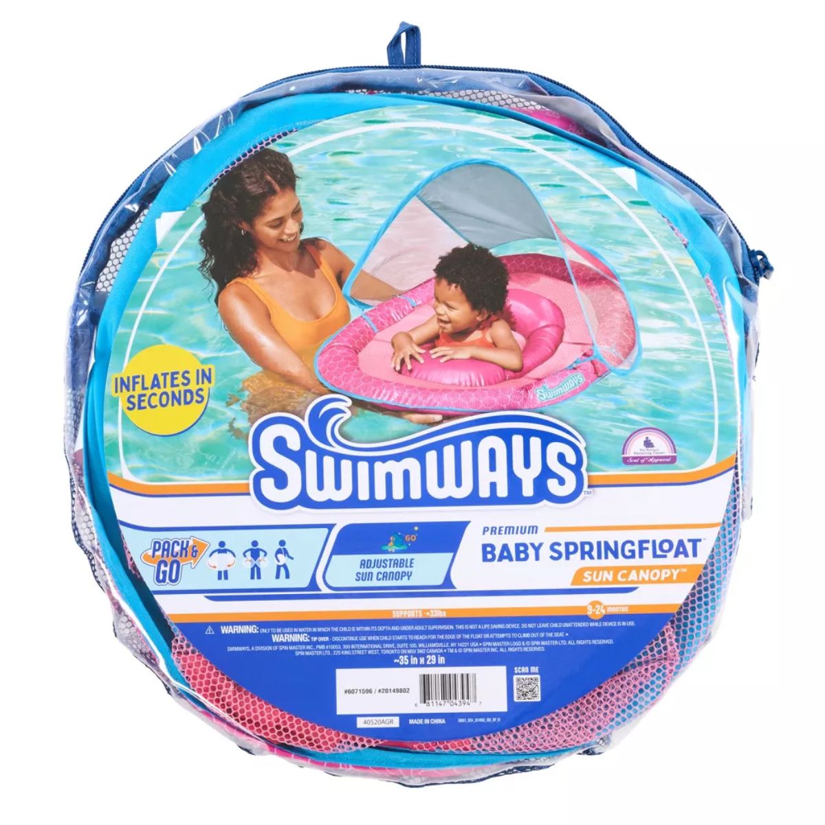 Swimways Sun Canopy Spring Float with Hyper-Flate Valve - Baby Pool Lounger