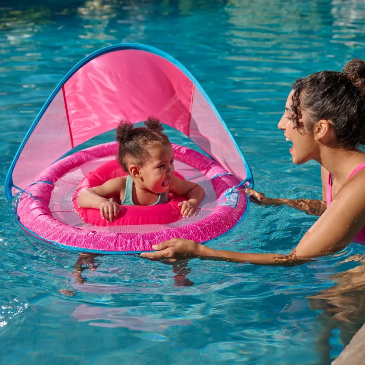 Swimways Sun Canopy Spring Float with Hyper-Flate Valve - Baby Pool Lounger