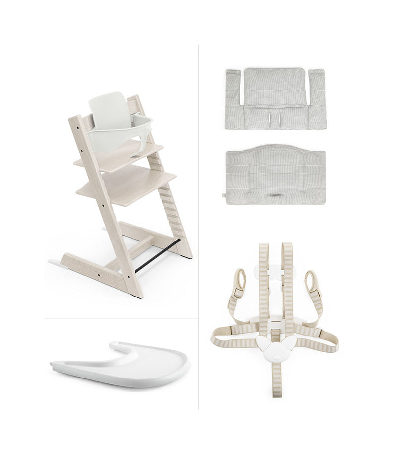 Stokke Tripp Trapp High Chair & Cushion With Tray - Whitewash Nordic Grey