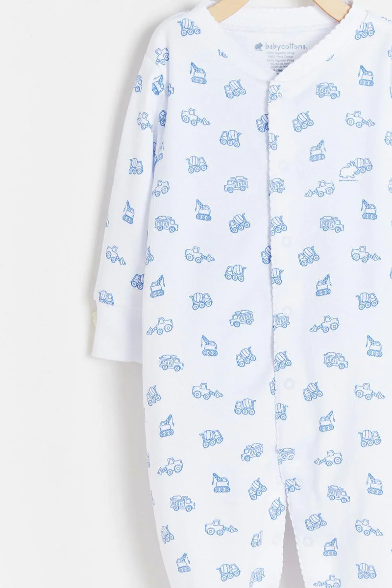 Babycottons Trucks Pajama Snap Footie - Blue