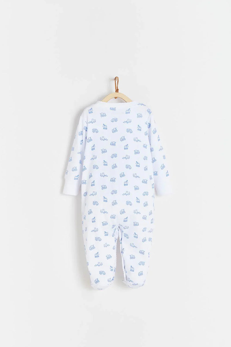 Babycottons Trucks Pajama Snap Footie - Blue