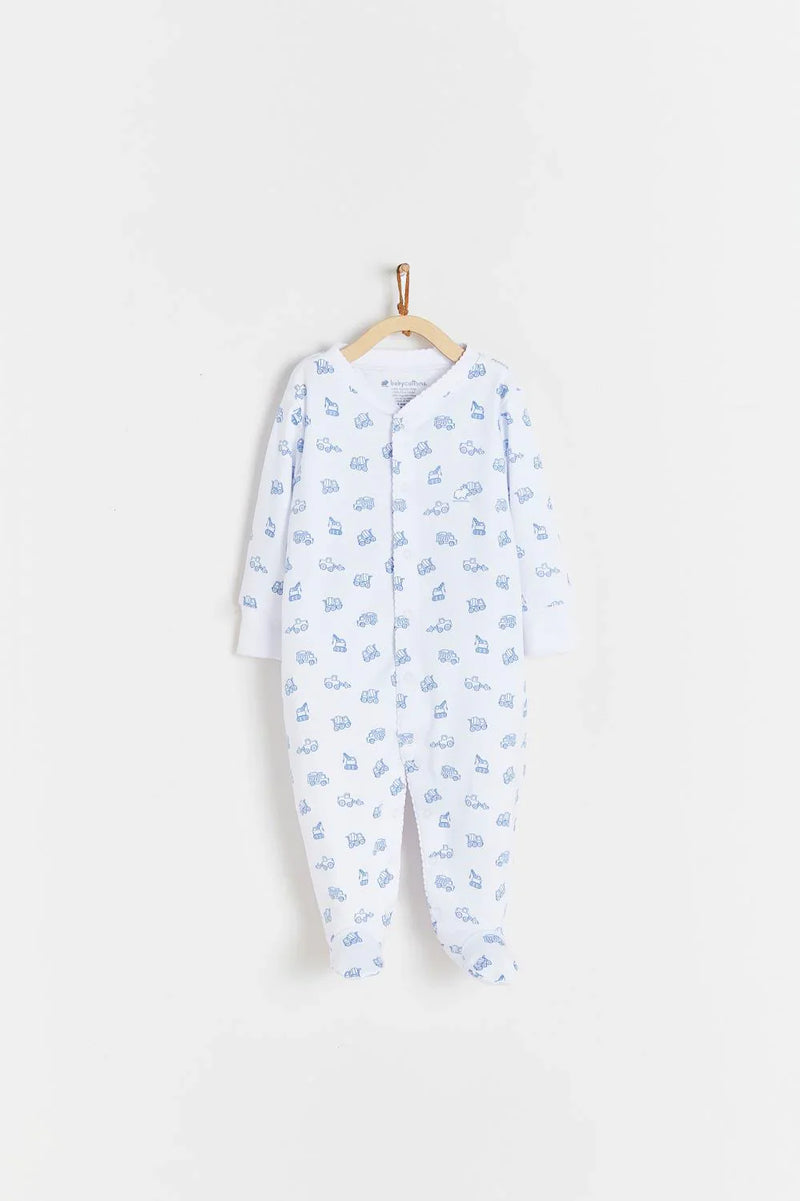 Babycottons Trucks Pajama Snap Footie - Blue