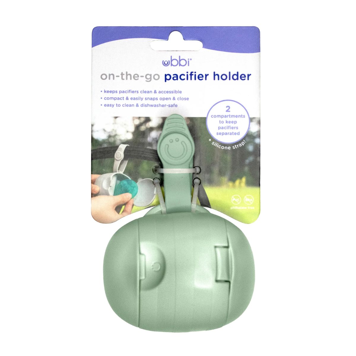Ubbi On-The-Go Pacifier Holder - Sage on Luna Baby Store Miami