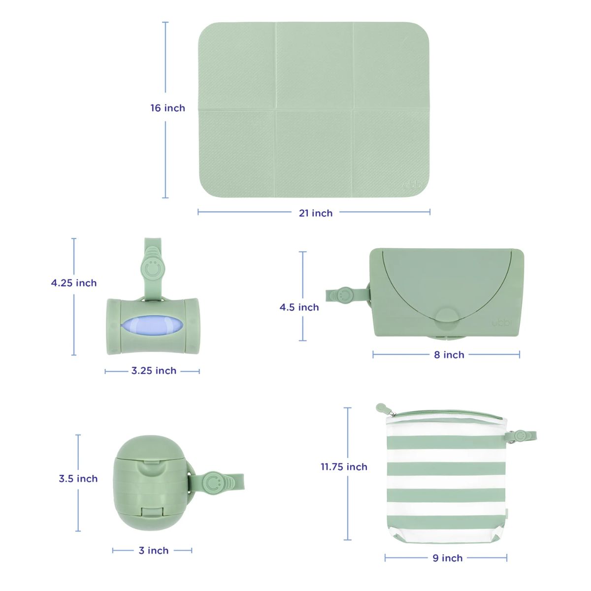 Ubbi On-the-Go Diaper Changing Gift Set 4-Piece - Sage