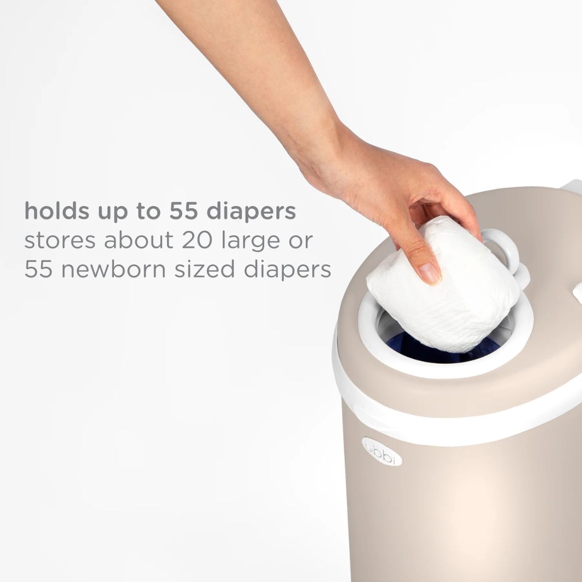 Ubbi Steel Diaper Pail Odor Control System - Taupe on Luna Baby Store Miami