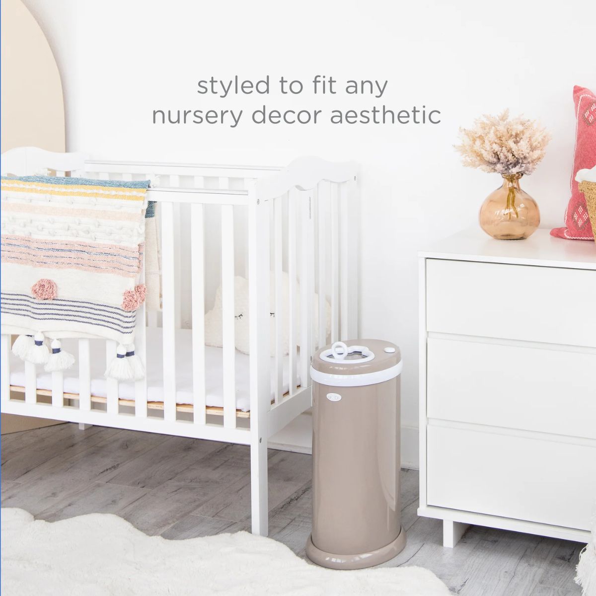 Ubbi Steel Diaper Pail Odor Control System - Taupe on Luna Baby Store Miami