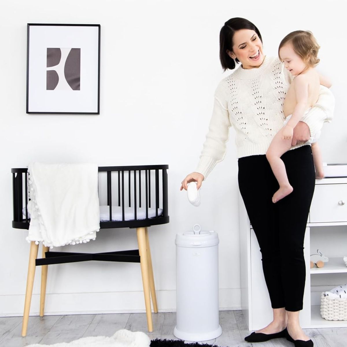 Ubbi Steel Diaper Pail Odor Control System - White on Luna Baby Store Miami