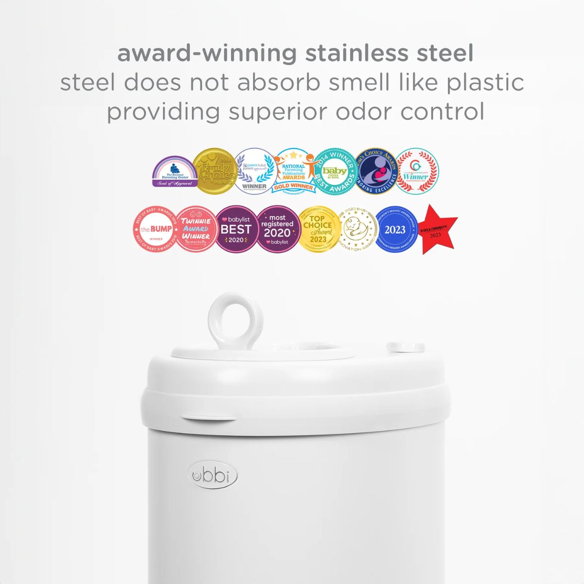 Ubbi Steel Diaper Pail Odor Control System - White on Luna Baby Store Miami