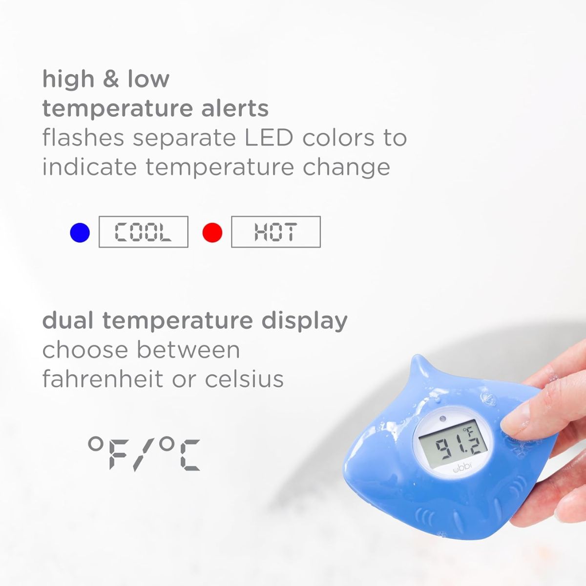 Ubbi Stingray Bath Thermometer - Blue - Smart Visual Temperature Alerts