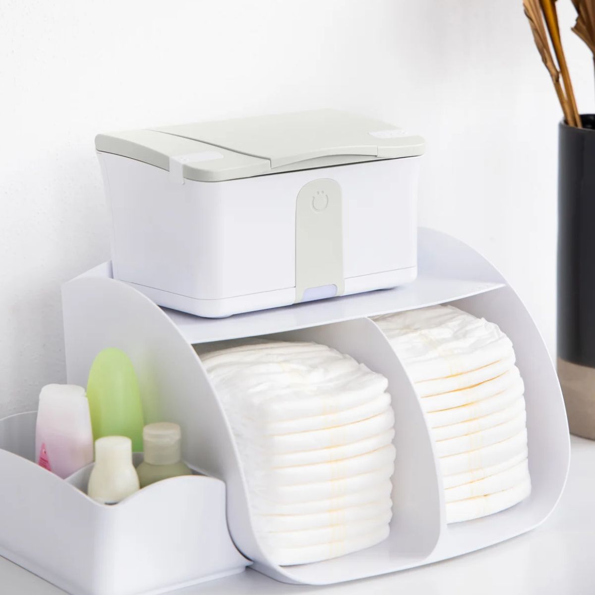 Ubbi Tabletop Diaper Caddy - White on Luna Baby Store Miami