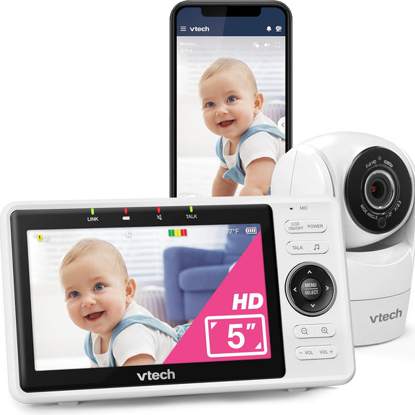 VTech VM901 Upgraded WiFi Smart Baby Monitor 5 Inch 720p Display 1080p Camera HD Night Vision Works With iOS And Android