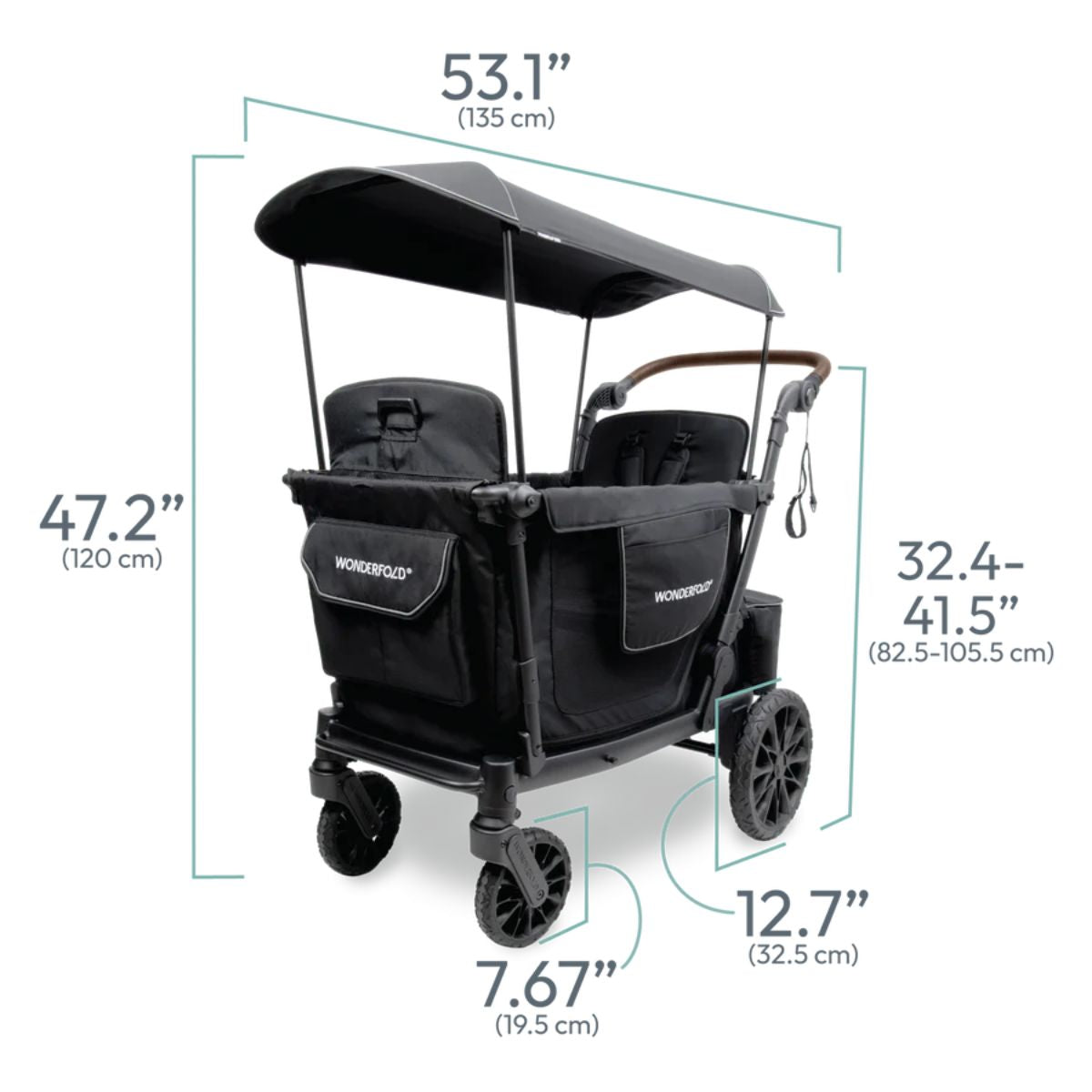 WonderFold L2 Double (2 Seater) Stroller Wagon - Black