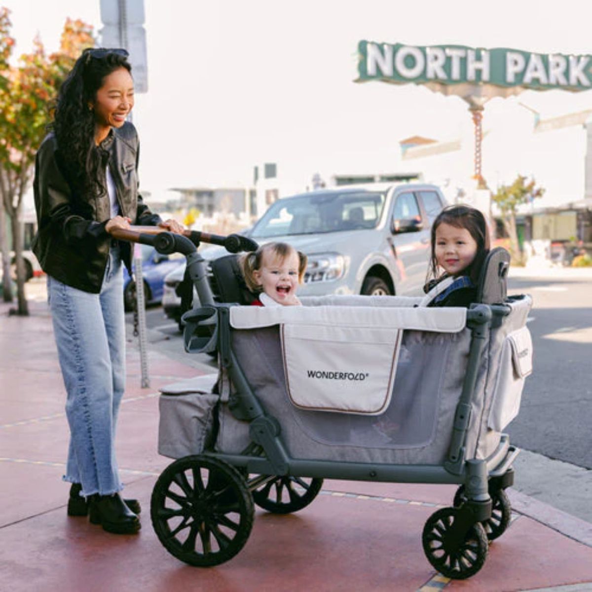 WonderFold L2 Double (2 Seater) Stroller Wagon - Black