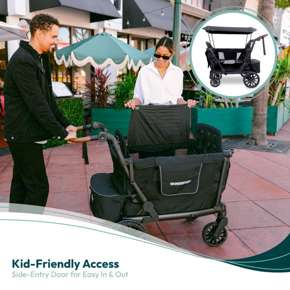 WonderFold L2 Double (2 Seater) Stroller Wagon - Gray