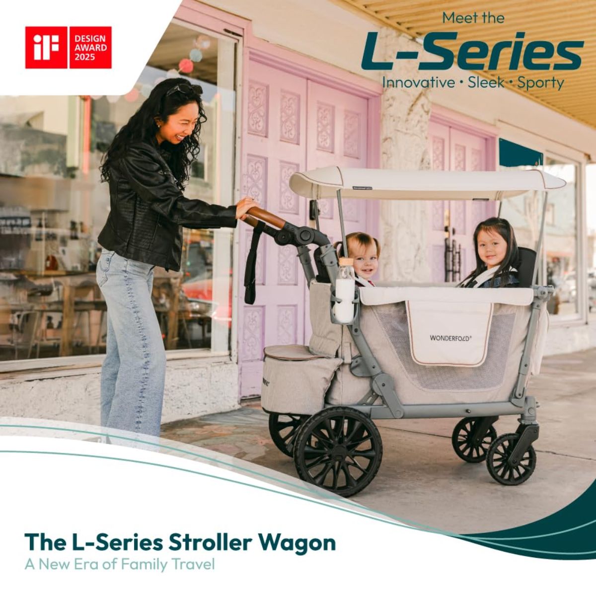 WonderFold L2 Double (2 Seater) Stroller Wagon - Gray