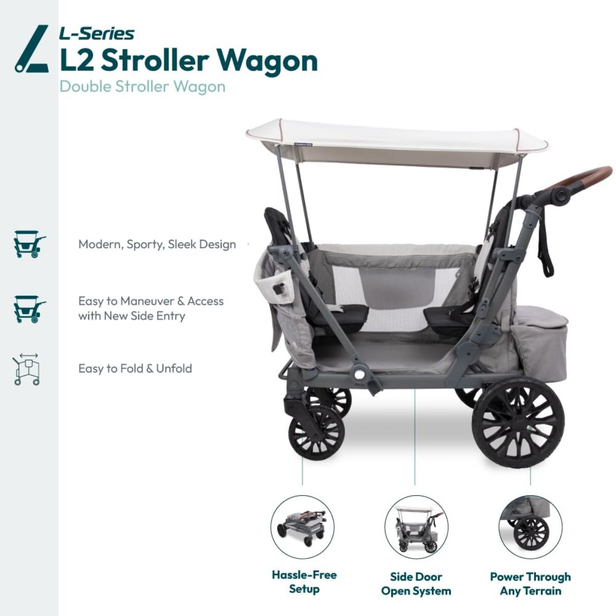 WonderFold L2 Double (2 Seater) Stroller Wagon - Gray