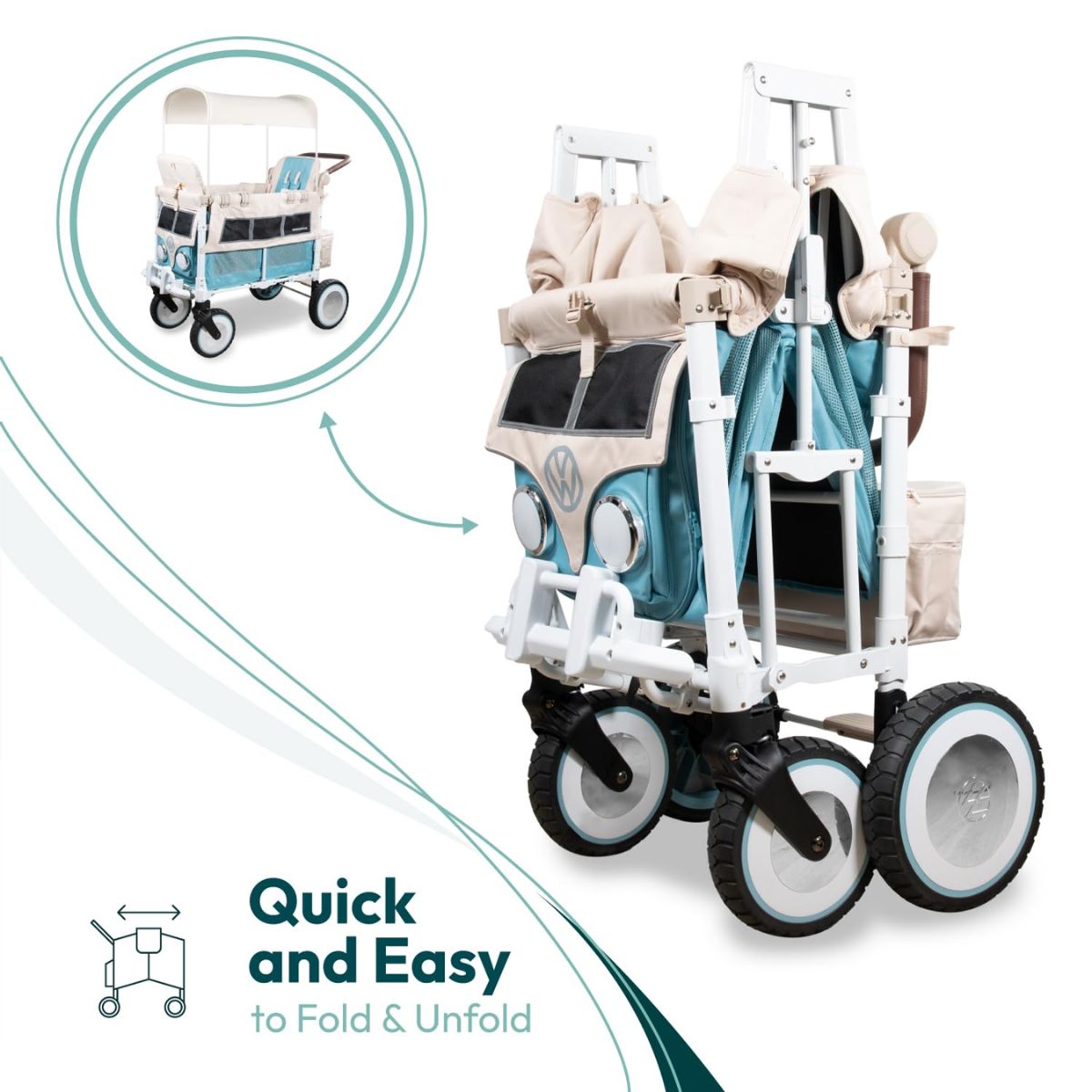 WonderFold VW2 Volkswagon Double (2 Seater) Stroller Wagon - Bondi Blue