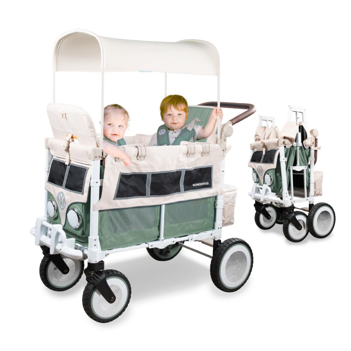 WonderFold VW2 Volkswagon Double (2 Seater) Stroller Wagon - Sage Green