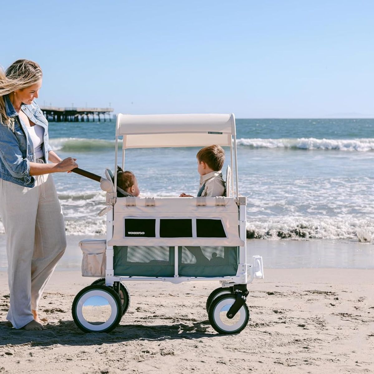 WonderFold VW2 Volkswagon Double (2 Seater) Stroller Wagon - Sage Green