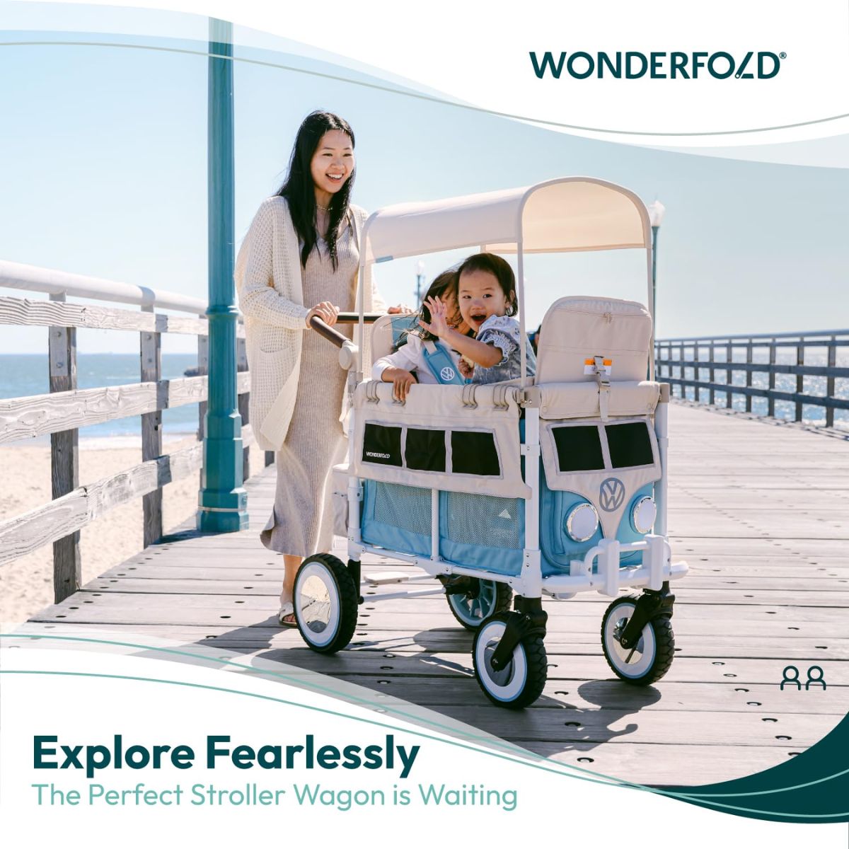 WonderFold VW2 Volkswagon Double (2 Seater) Stroller Wagon - Sage Green