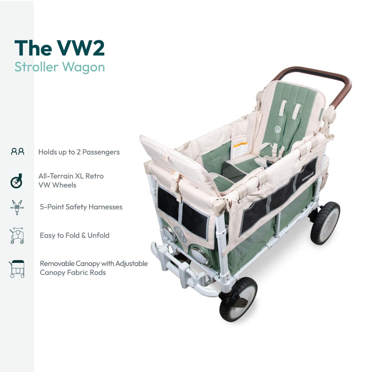 WonderFold VW2 Volkswagon Double (2 Seater) Stroller Wagon - Sage Green