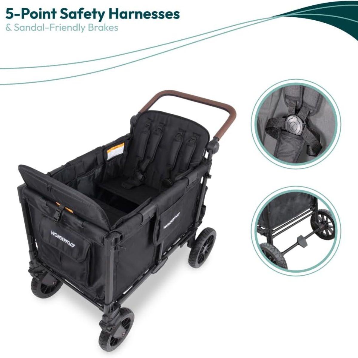 WonderFold W4 Luxe Pro (4 Seater) Stroller Wagon - Jet Black