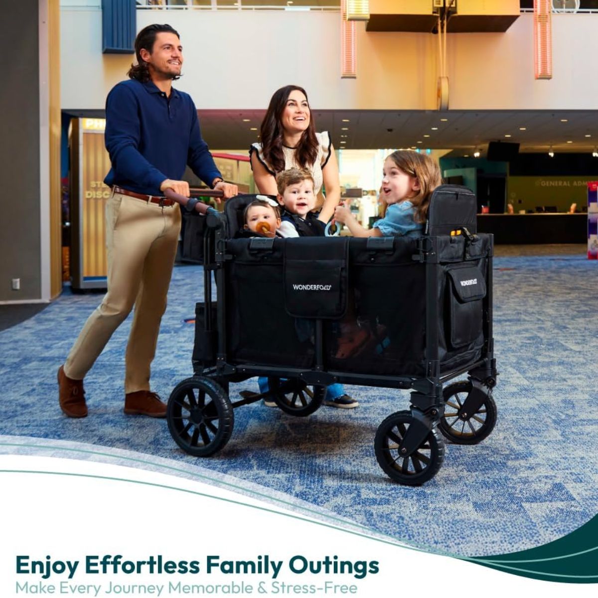 WonderFold W4 Luxe Pro (4 Seater) Stroller Wagon - Jet Black