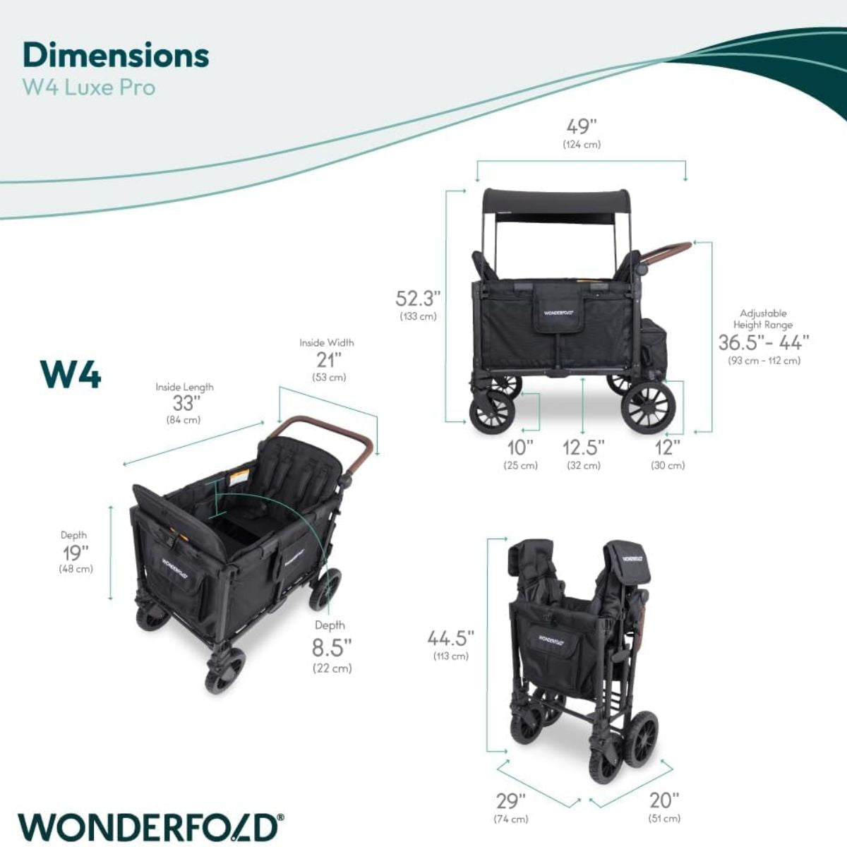 WonderFold W4 Luxe Pro (4 Seater) Stroller Wagon - Jet Black