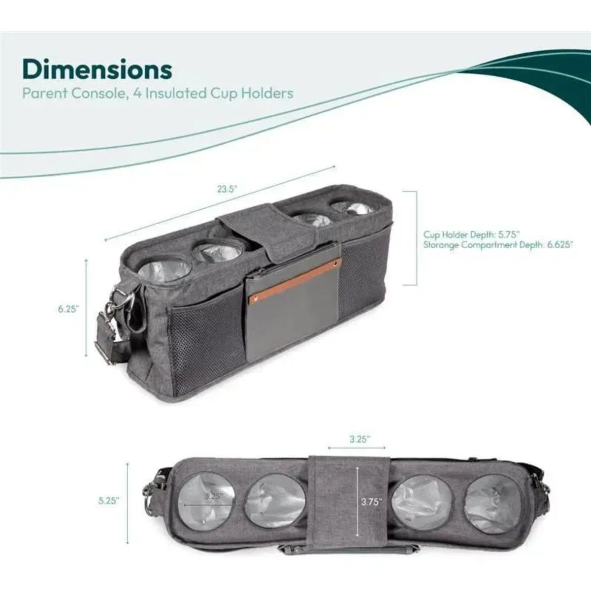 Wonderfold Large Parent Console with Insulated Cup Holders - Volcanic Black