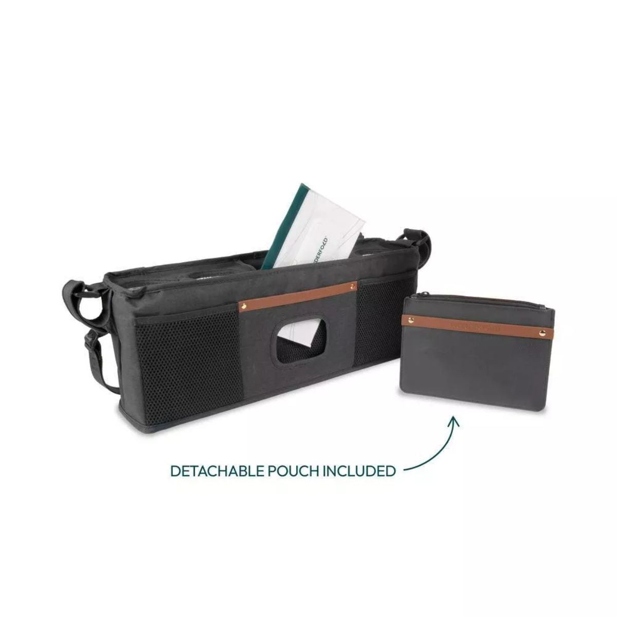 Wonderfold Large Parent Console with Insulated Cup Holders - Volcanic Black