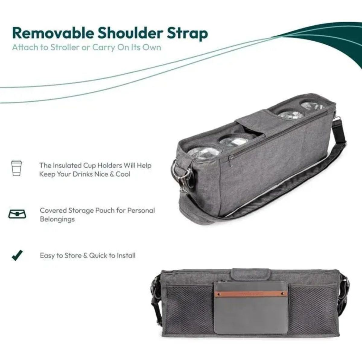 Wonderfold Large Parent Console with Insulated Cup Holders - Volcanic Black